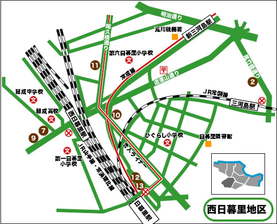 西日暮里地区の地図